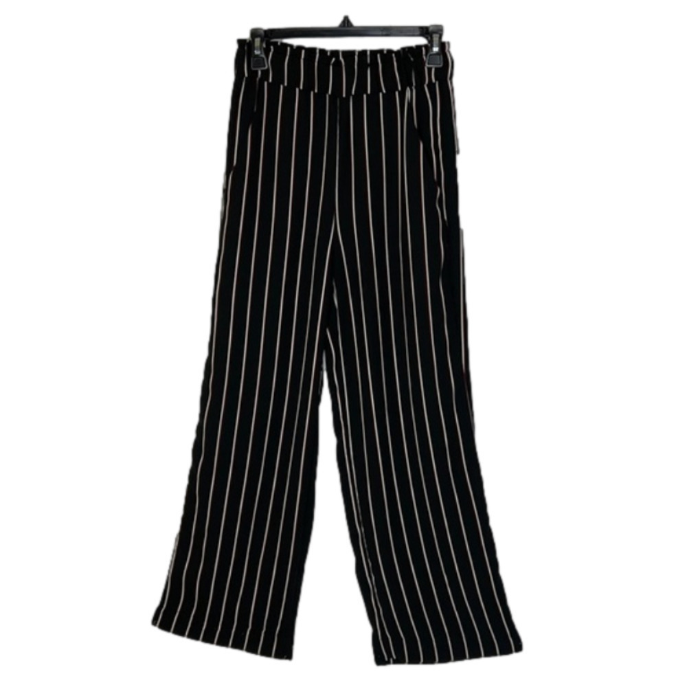 H&M Black, White, & Burgundy Striped Pull-On Elastic Waist Wide Leg Pants - Sz 4